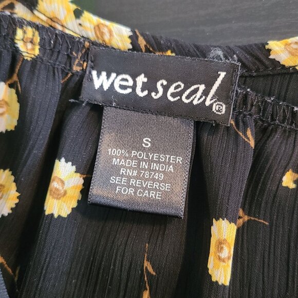 Wet Seal Black Chiffon Sunflower Print Ruffle Babydoll Tank Top Small Sheer - Picture 5 of 9